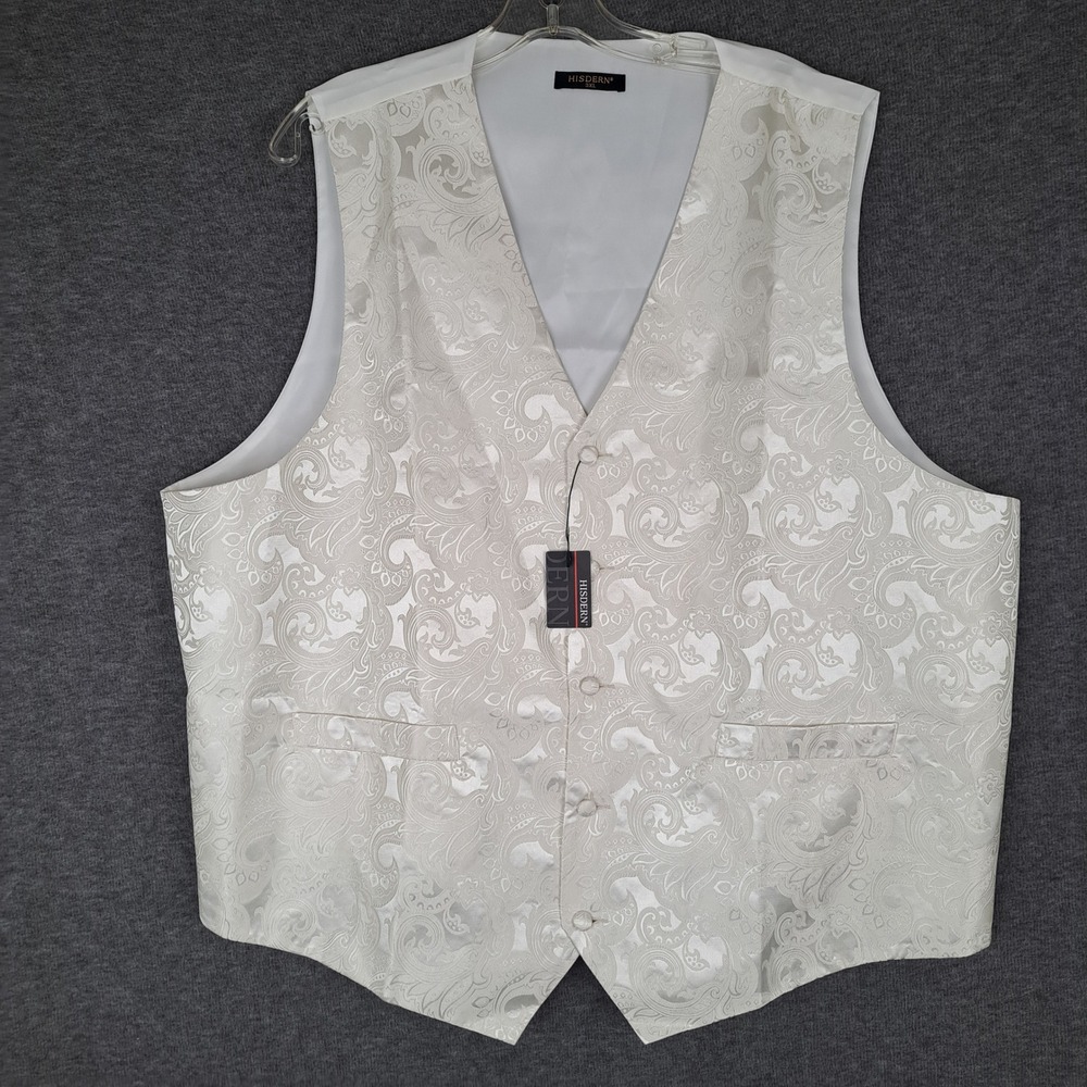 Hisdern Waistcoat Vest Men 3XL Cream Paisley Jacquard Formal Wedding Handmade